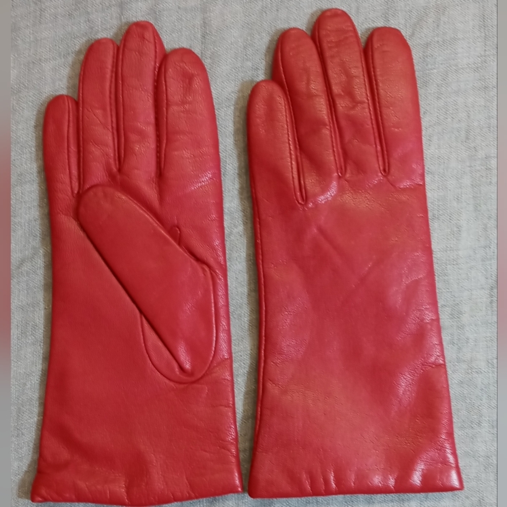 Red Leather & Cashmere Gloves